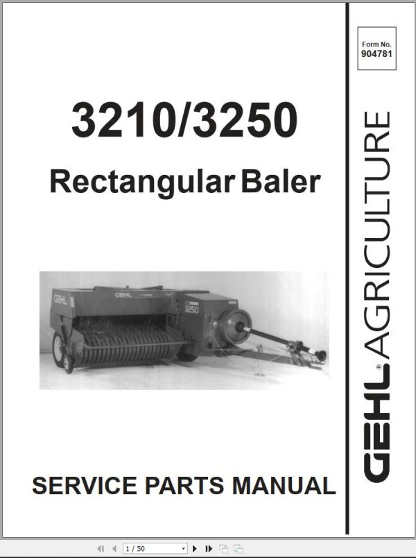 GEHL Rectangular Baler 3210 3250 Service Parts Manual 904781A