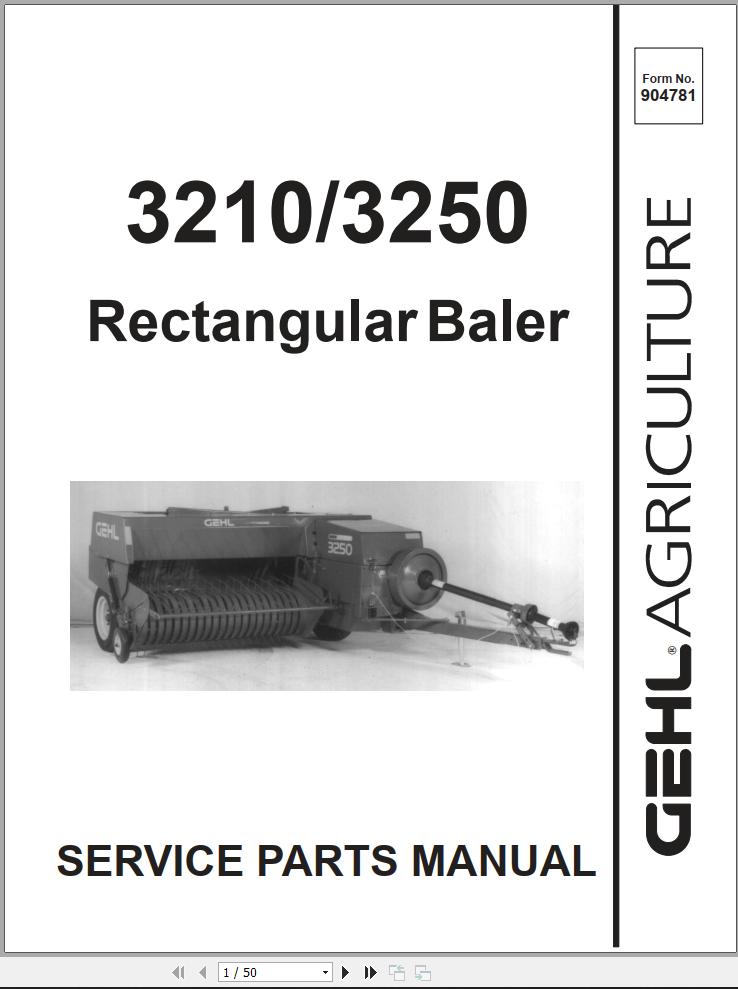 GEHL Rectangular Baler 3210 3250 Service Parts Manual 904781A