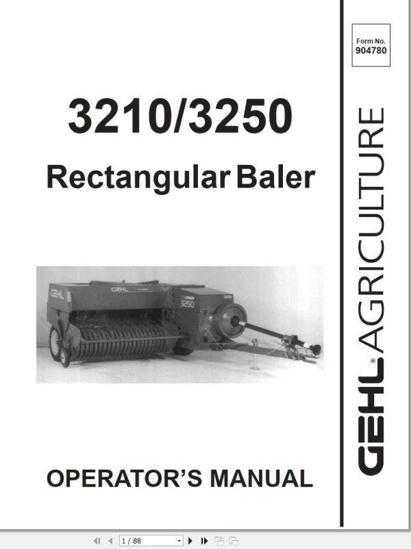 GEHL Rectangular Baler SB3210 SB3250 Operators Manual 904780