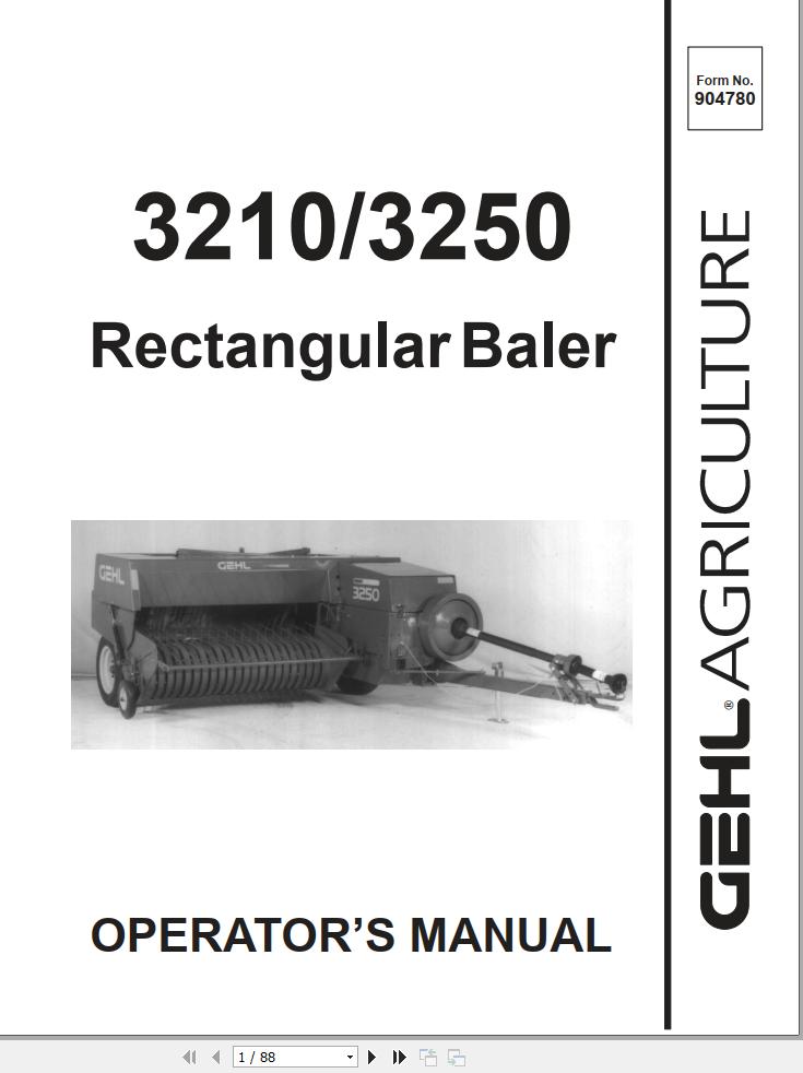 GEHL Rectangular Baler SB3210 SB3250 Operators Manual 904780