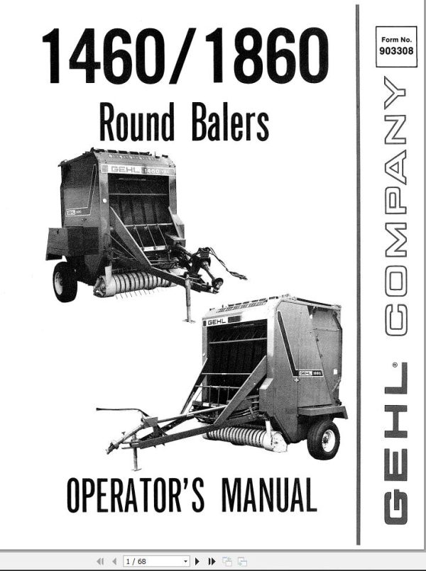 GEHL Round Balers 1460 1860 Operators Manual 903308A