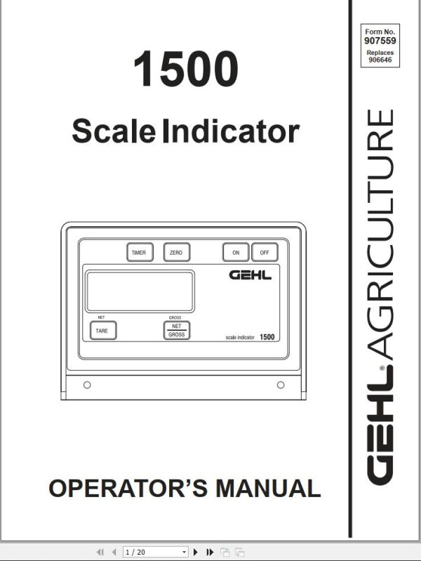 GEHL Scale Indicator 1500 Operators Manual 907559A