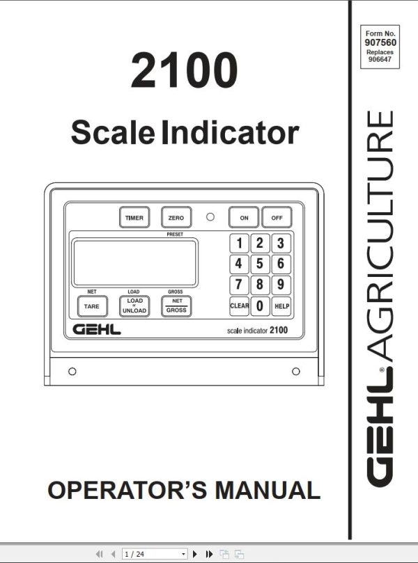 GEHL Scale Indicator 2100 Operators Manual 907560A