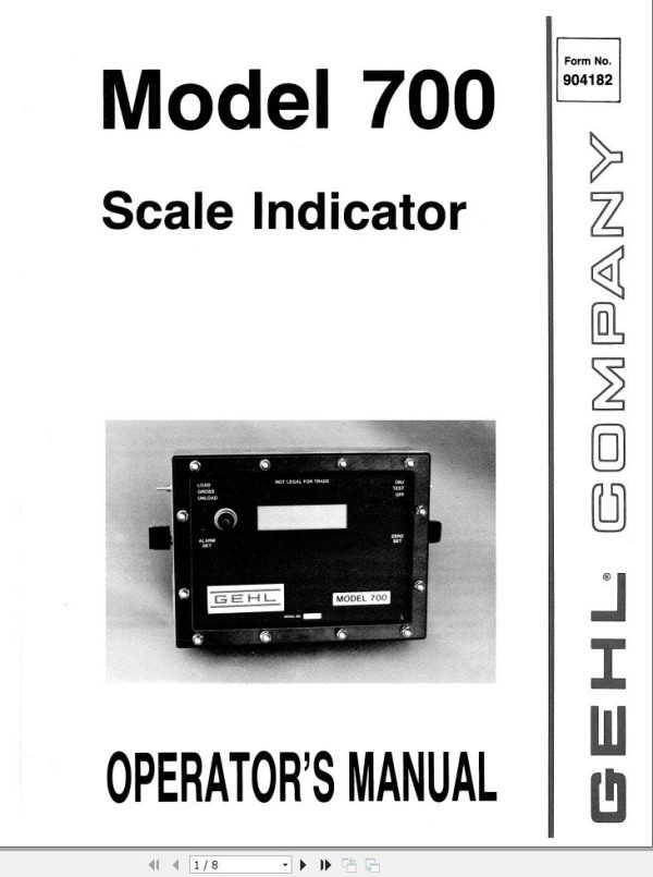 GEHL Scale Indicator 700 Operators Manual 904182A