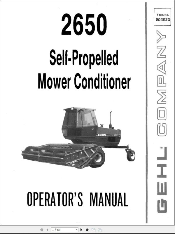 GEHL Self Propelled Mower Conditioner 2650 Operators Manual 903923A