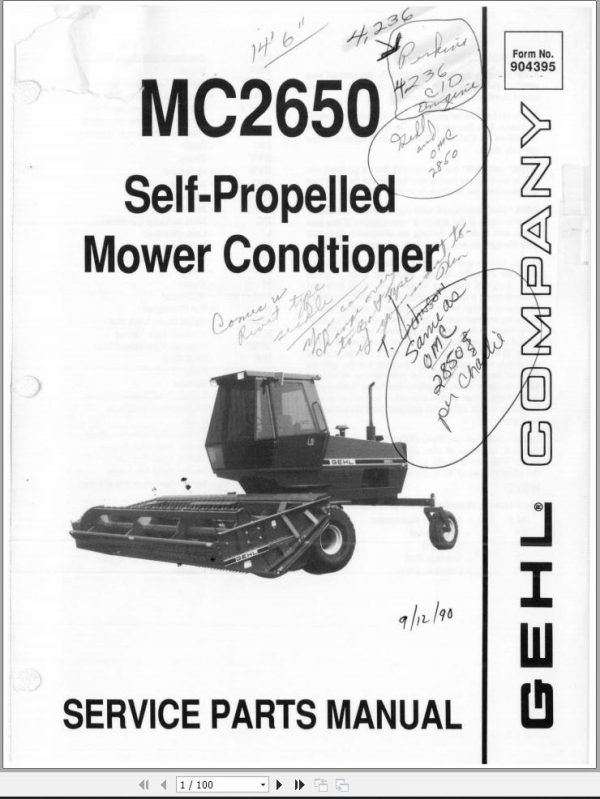 GEHL Self Propelled Mower Conditioner MC2650 Service Parts Manual 904395A