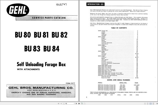 GEHL Self Unloading Forage Box BU80 BU81 BU82 BU83 BU84 Operators Manual 903547A