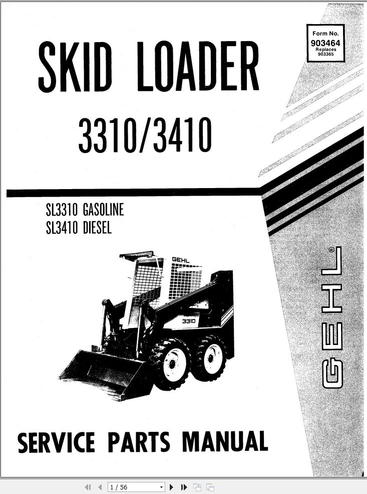 GEHL Skid Loader 3310 3410 Service Parts Manual 903464A