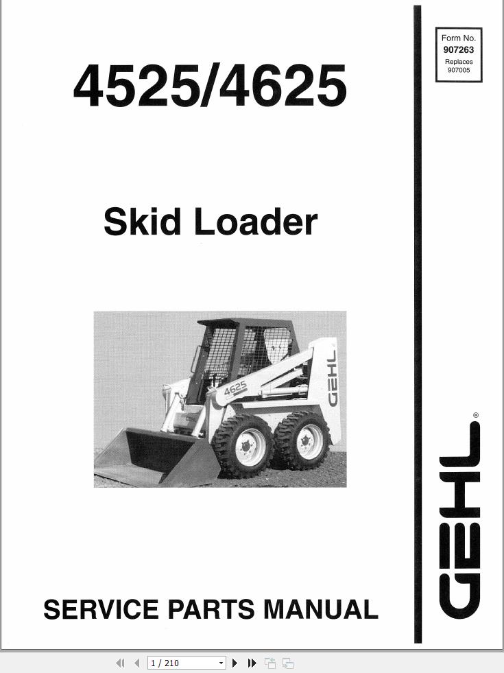 GEHL Skid Loader 4525 4625 Service Parts Manual 907263D