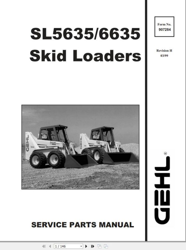 GEHL Skid Loader SL5635 SL6635 Service Parts Manual 907284H