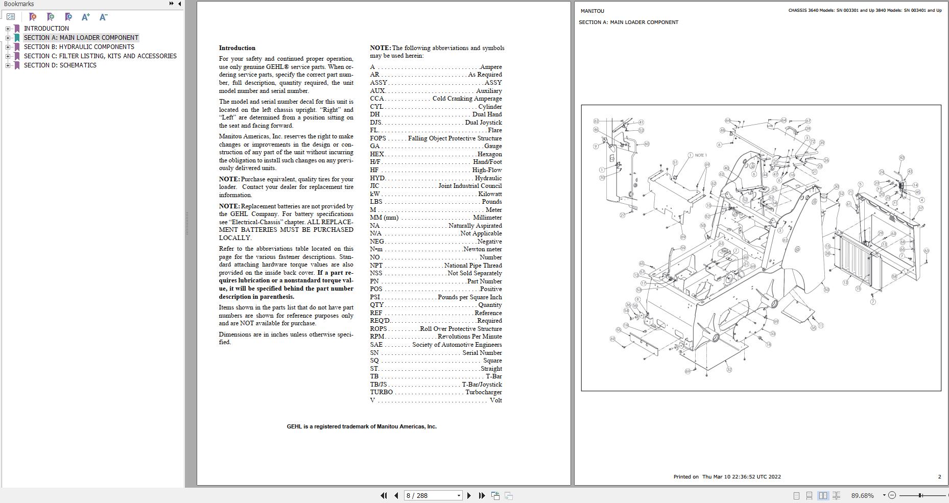 GEHL Skid Steer Loader 3640E 3840E 4240E Parts Manual 917161