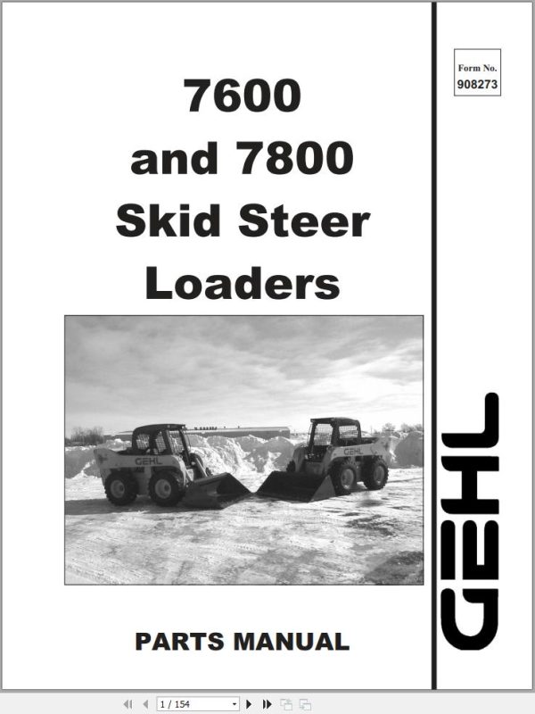 GEHL Skid Steer Loader 7600 7800 Parts Manual 908273C