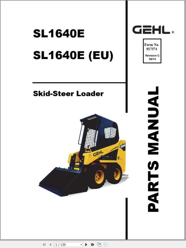 GEHL Skid Steer Loader SL1640E Parts Manual 917374G