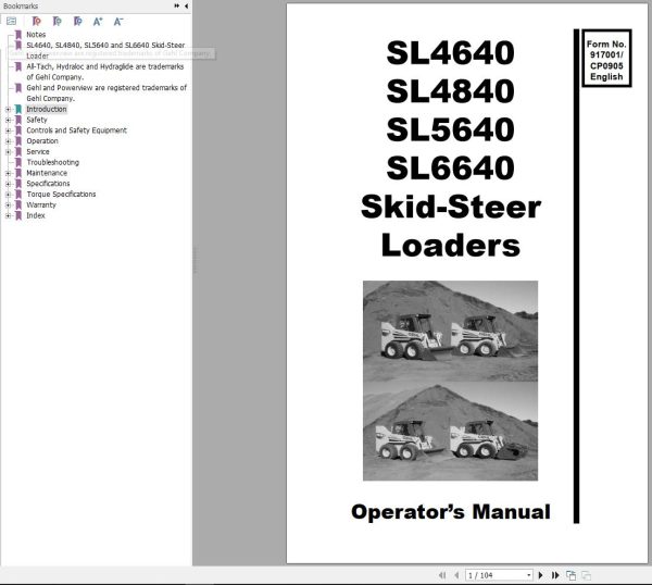 GEHL Skid Steer Loader SL4640 SL4840 SL5640 SL6640 Operators Manual 917001C
