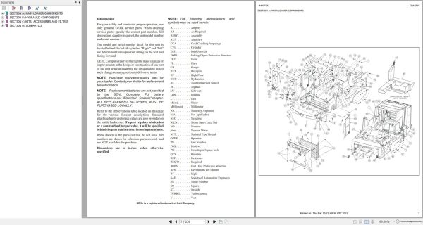GEHL Skid Steer Loader SL7810E SL7810E Parts Manual 917222