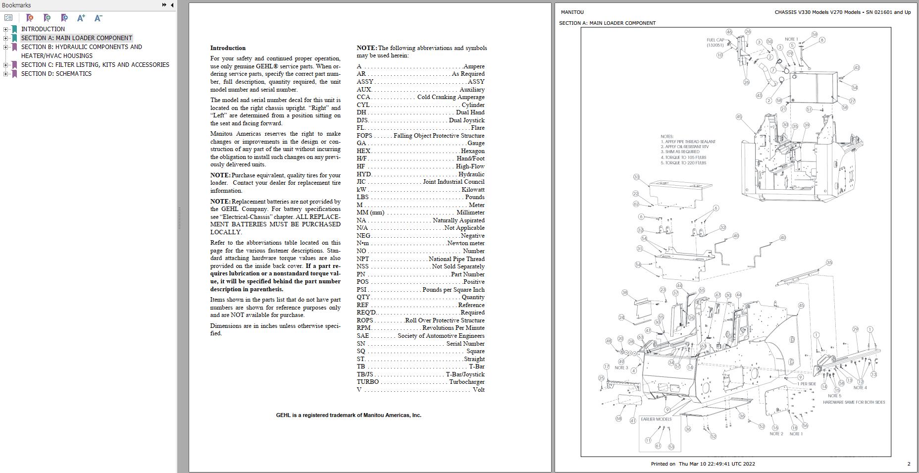 GEHL Skid Steer Loader V270 Parts Manual 917376