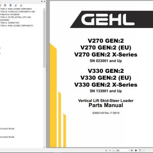 GEHL Skid Steer Loader V270 V330 Gen2 V270 V330 Gen2 X Series Parts Manual 50950149F
