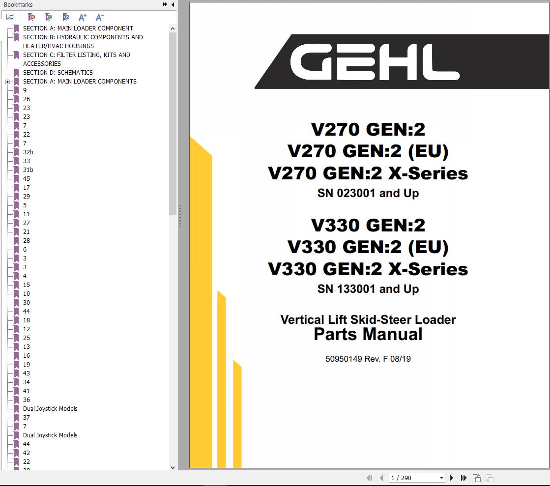 GEHL Skid Steer Loader V270 V330 Gen2 V270 V330 Gen2 X Series Parts Manual 50950149F