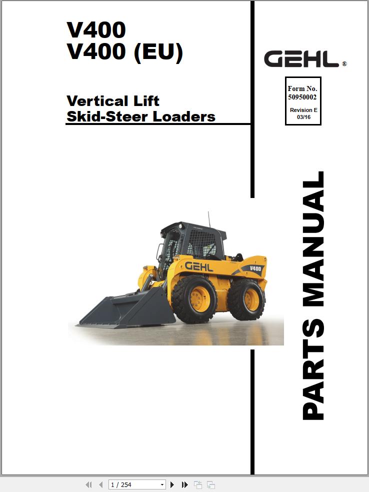 GEHL Skid Steer Loader V400 Parts Manual 50950002E