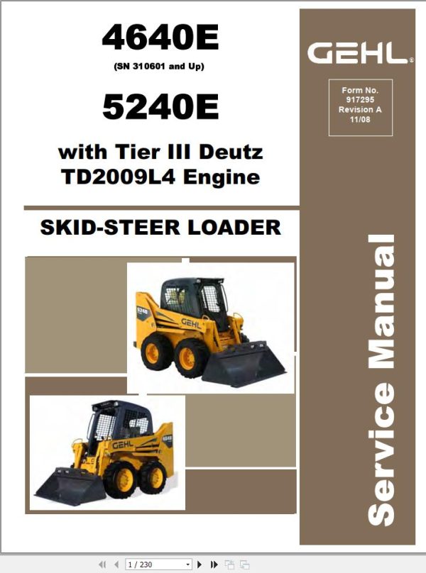 GEHL Skid Steer Loaders 4640E 5240E Service Manual 917295
