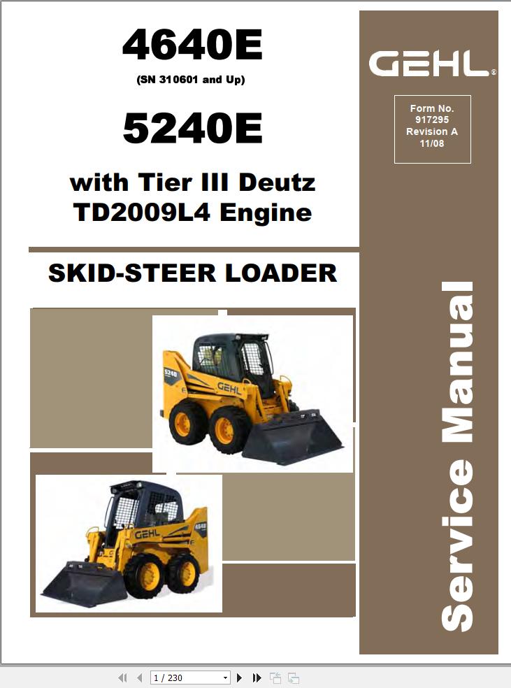 GEHL Skid Steer Loaders 4640E 5240E Service Manual 917295