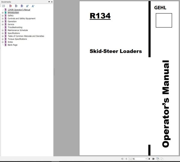 GEHL Skid Steer Loaders R134 Operators Manual 50111947 B