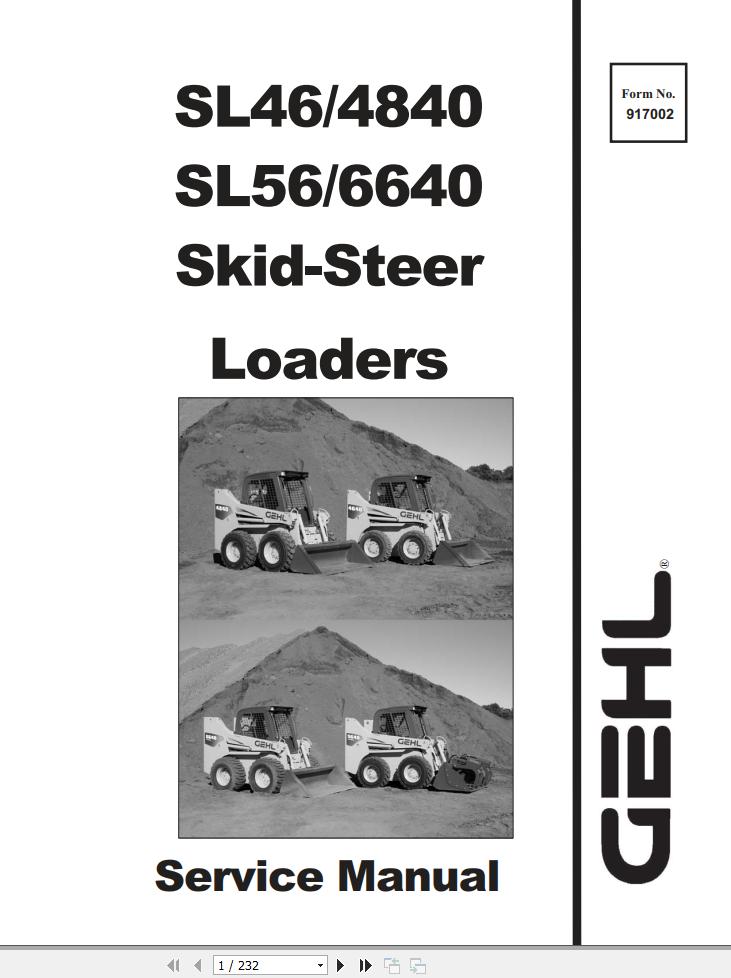 GEHL Skid Steer Loaders SL4640 SL4840 SL5640 SL6640 Service Manual 917002