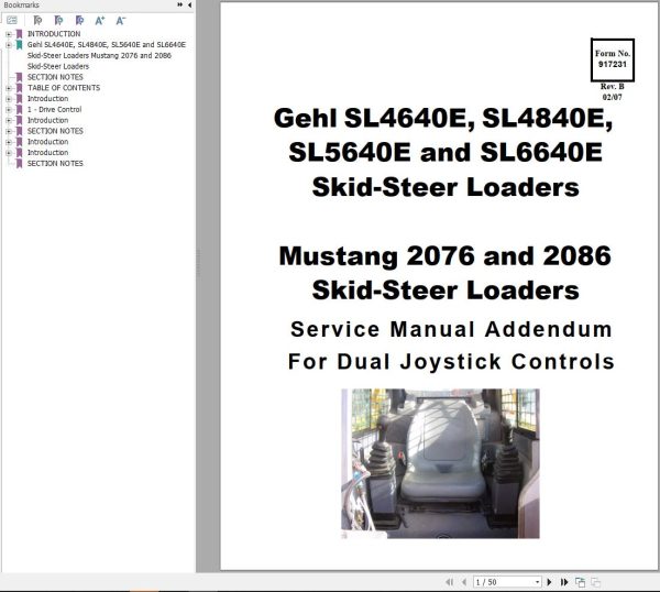 GEHL Skid Steer Loaders SL4640E SL4840E SL5640E SL6640E Service Manual 917231 REVB