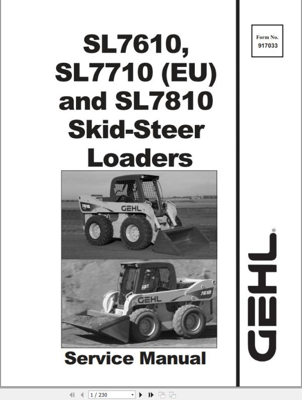 GEHL Skid Steer Loaders SL7610 SL7710 SL7810 Service Manual 917033