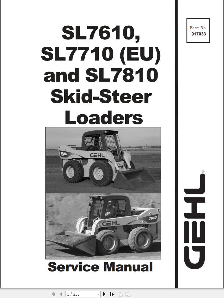 GEHL Skid Steer Loaders SL7610 SL7710 SL7810 Service Manual 917033
