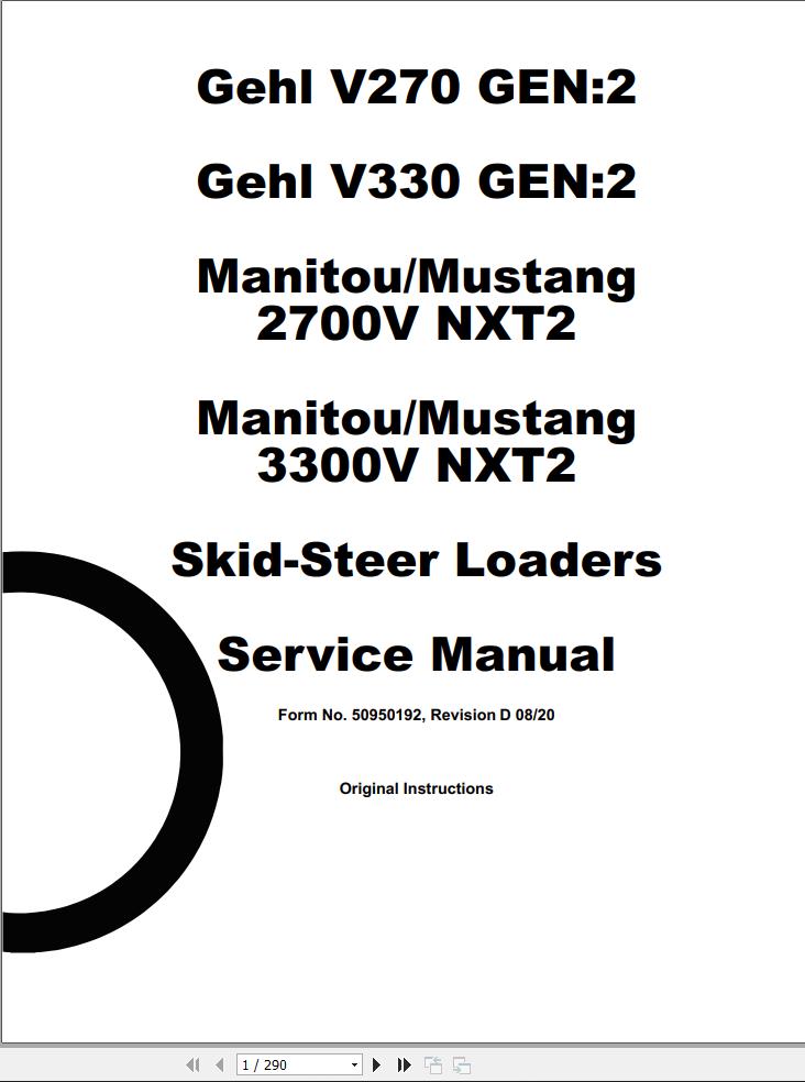 GEHL Skid Steer Loaders V270 V330 Gen2 Service Manual 50950192 REVD