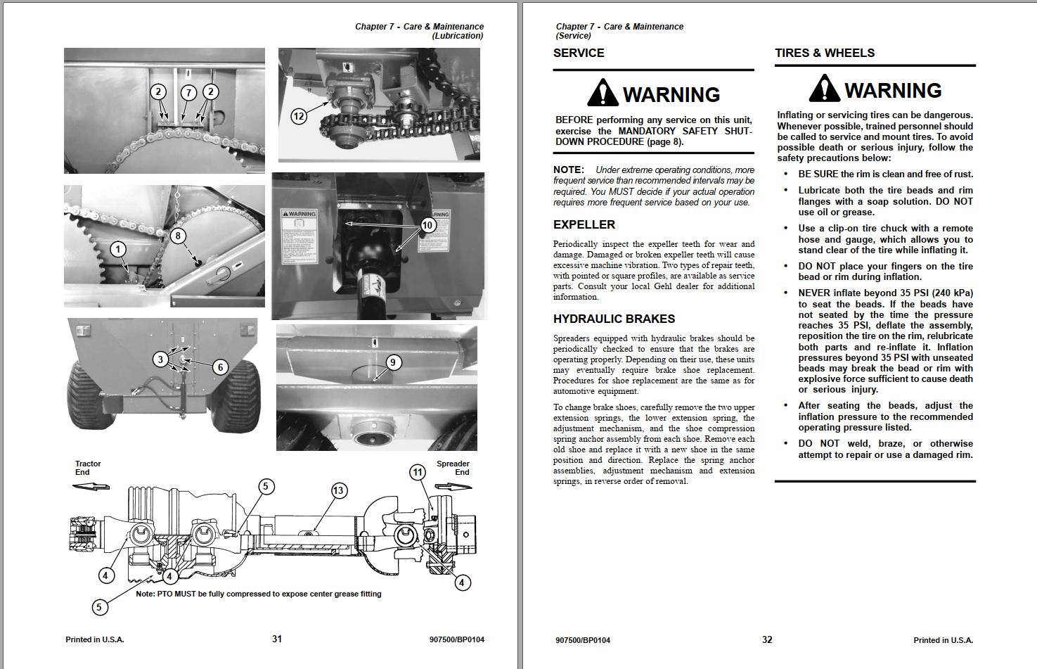 GEHL Spreaders 1329 1330 Operators Manual 907500B 1