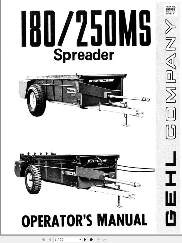 GEHL Spreaders 180MS 250MS Operators Manual 901920A