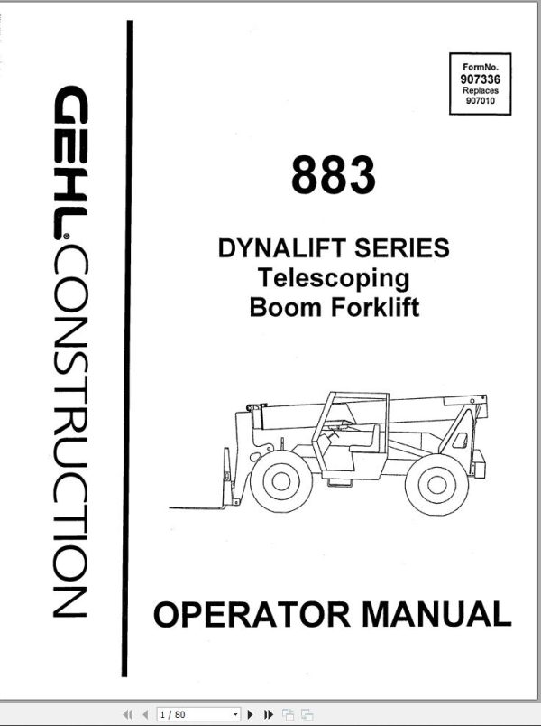 GEHL Telescopic Boom Forklift 883 Operators Manual 907336A