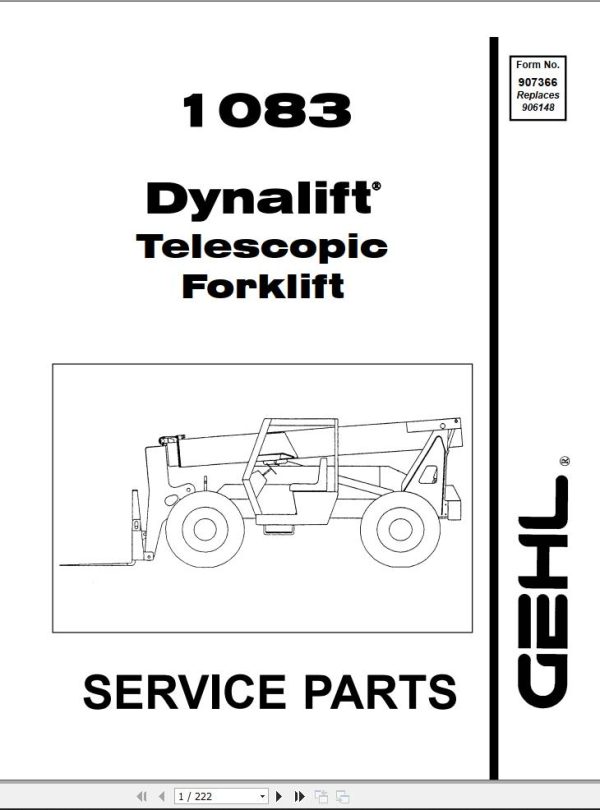 GEHL Telescopic Forklift 1083 Parts Manual 907366A