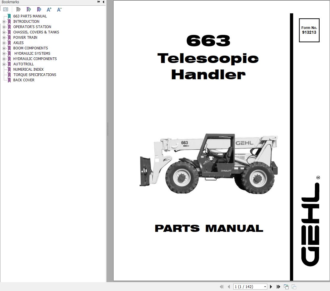 GEHL Telescopic Handler 663 Parts Manual 913213A