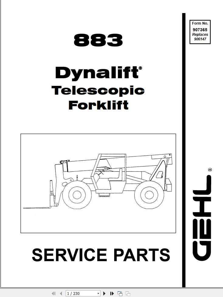 GEHL Telescopic Handler 883 Parts Manual 907365A