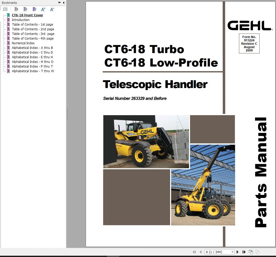 GEHL Telescopic Handler CT6 18 Turbo CT6 18 Low Profile Parts Manual 913224C