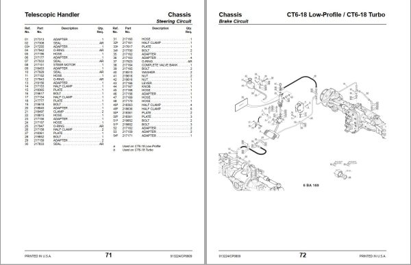 GEHL Telescopic Handler CT6 18 Turbo CT6 18 Low Profile Parts Manual 913224C 1