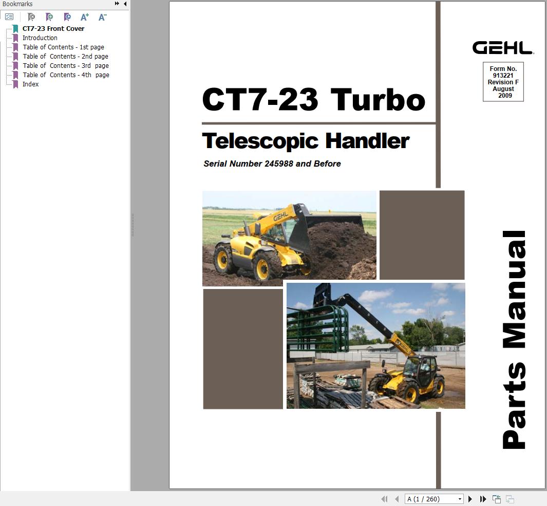 GEHL Telescopic Handler CT7 23 Turbo Parts Manual