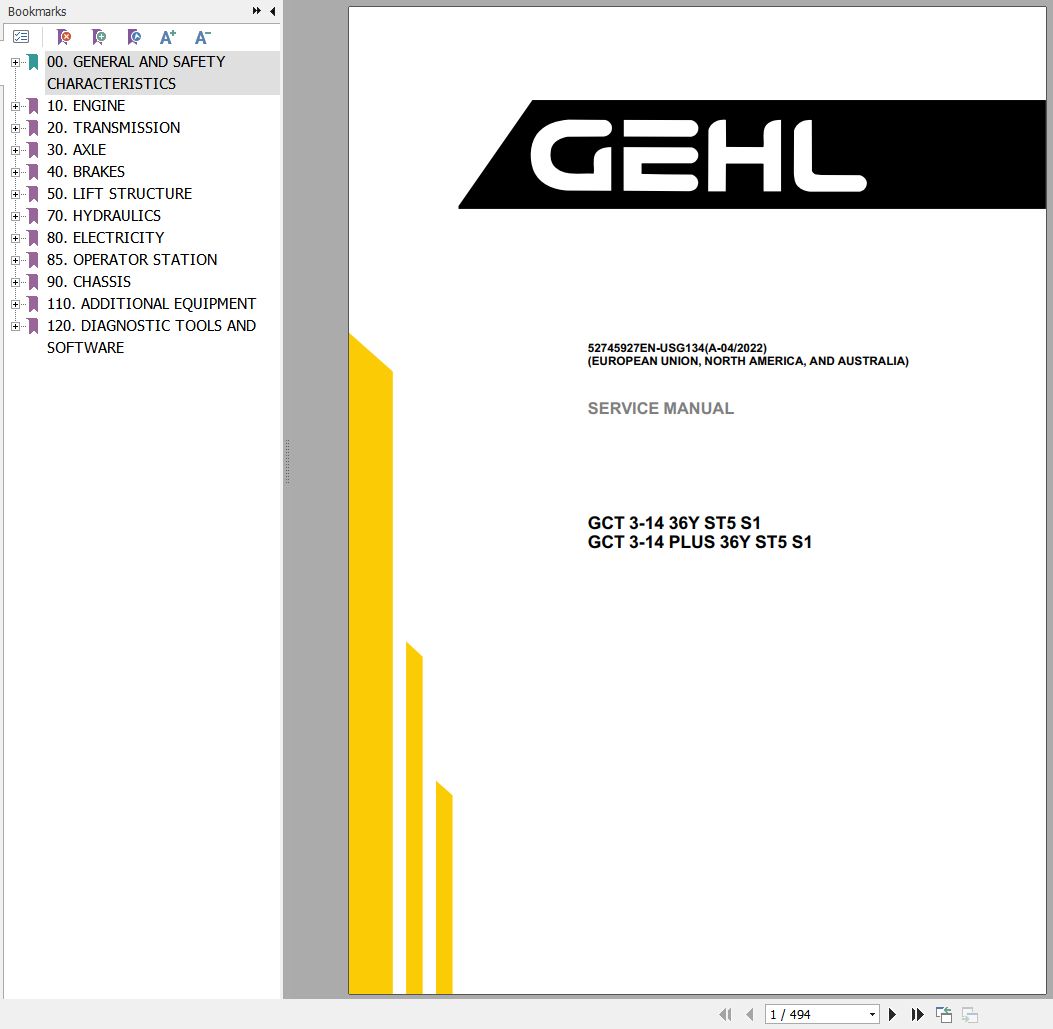GEHL Telescopic Handler GCT3 14 36Y ST5 S1 GCT3 14 PLUS 36Y ST5 S1 Service Manual 52745927