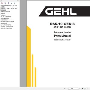 GEHL Telescopic Handler RS5 19 Gen3 Parts Manual 50960130B