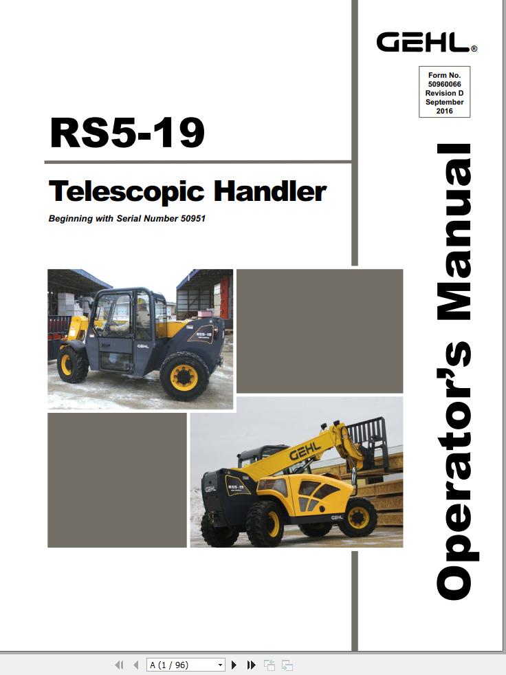 GEHL Telescopic Handler RS5 19 Operators Manual