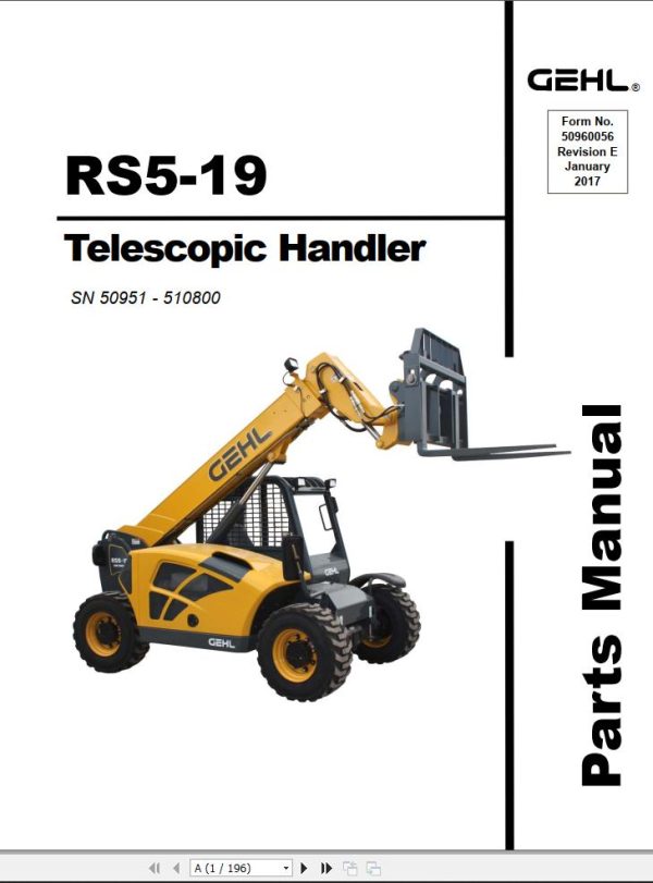 GEHL Telescopic Handler RS5 19 Parts Manual