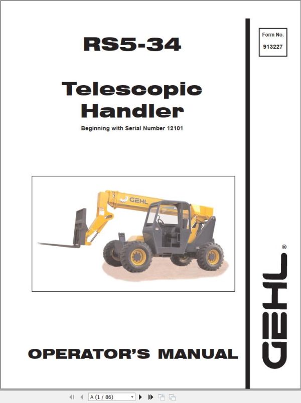 GEHL Telescopic Handler RS5 34 Operators Manual 913227A