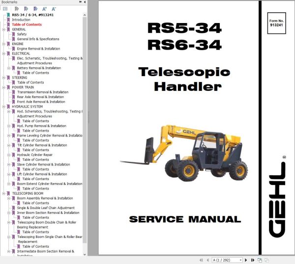 GEHL Telescopic Handler RS5 34 RS6 34 Service Manual 913241
