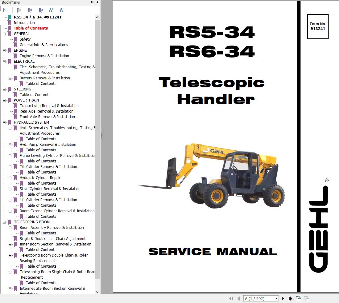 GEHL Telescopic Handler RS5 34 RS6 34 Service Manual 913241