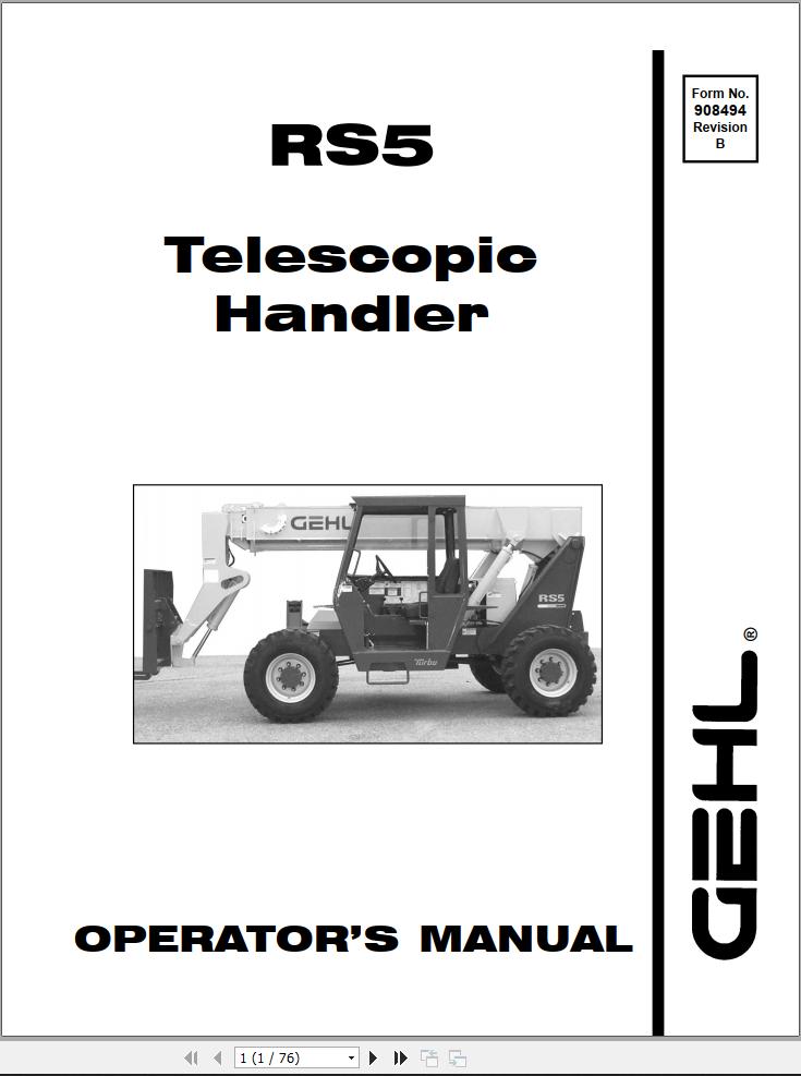 GEHL Telescopic Handler RS5 Operators Manual 908494B