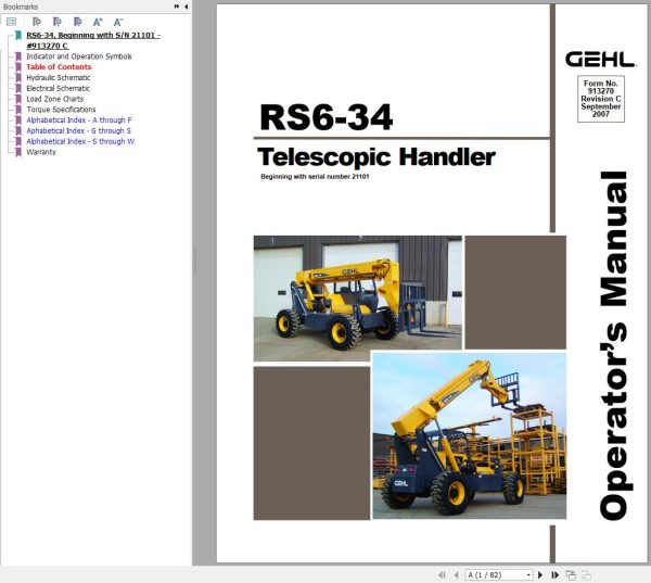 GEHL Telescopic Handler RS6 34 Operators Manual