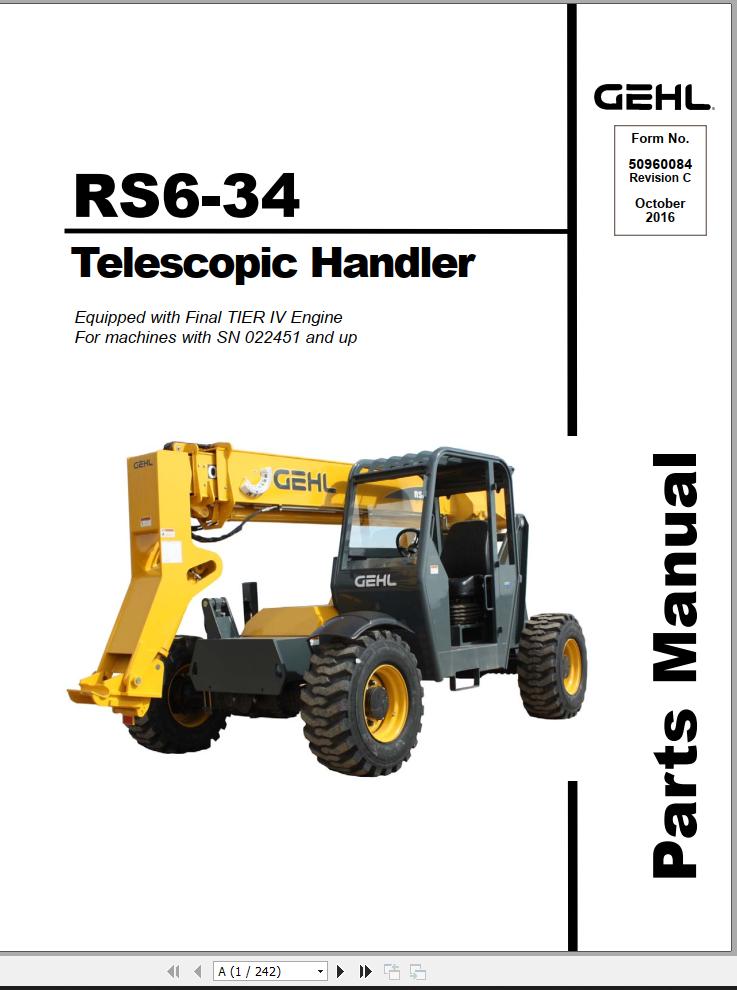 GEHL Telescopic Handler RS6 34 Parts Manual